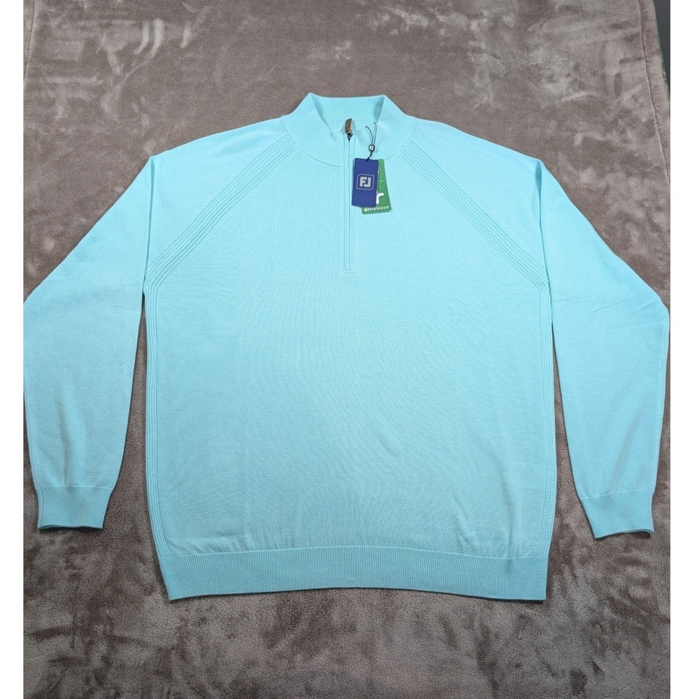 Footjoy Half Zip Sweater Mens XXL Mint Blue 33307 Drirelease Wool Blend New